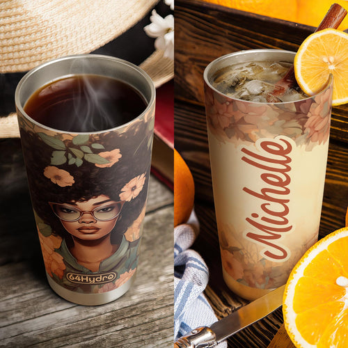 Black Woman Flower HHRZ20095522MY Stainless Steel Tumbler