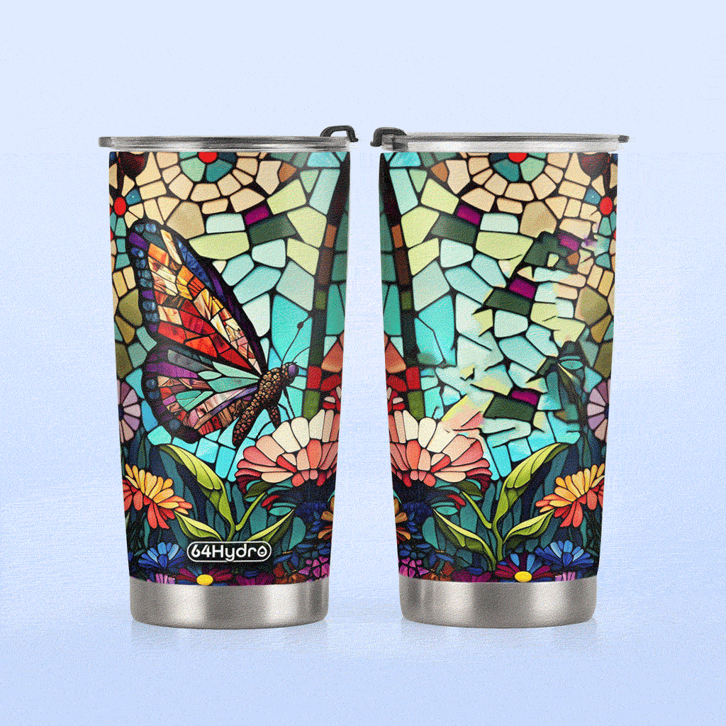Butterfly Colorful Crystal Mosaic HHAY060723425 Stainless Steel Tumbler