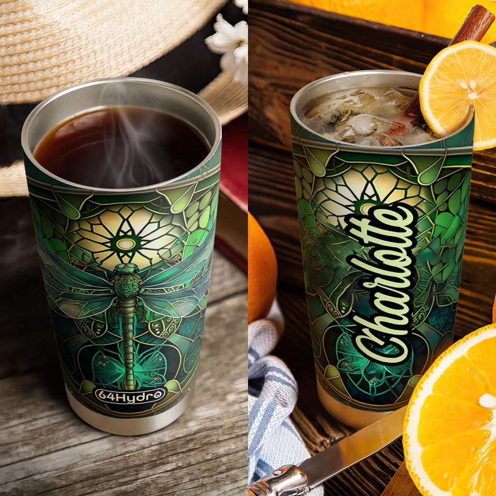 Dragonfly Emerald Crystal Mosaic HTRZ07099066JA Stainless Steel Tumbler