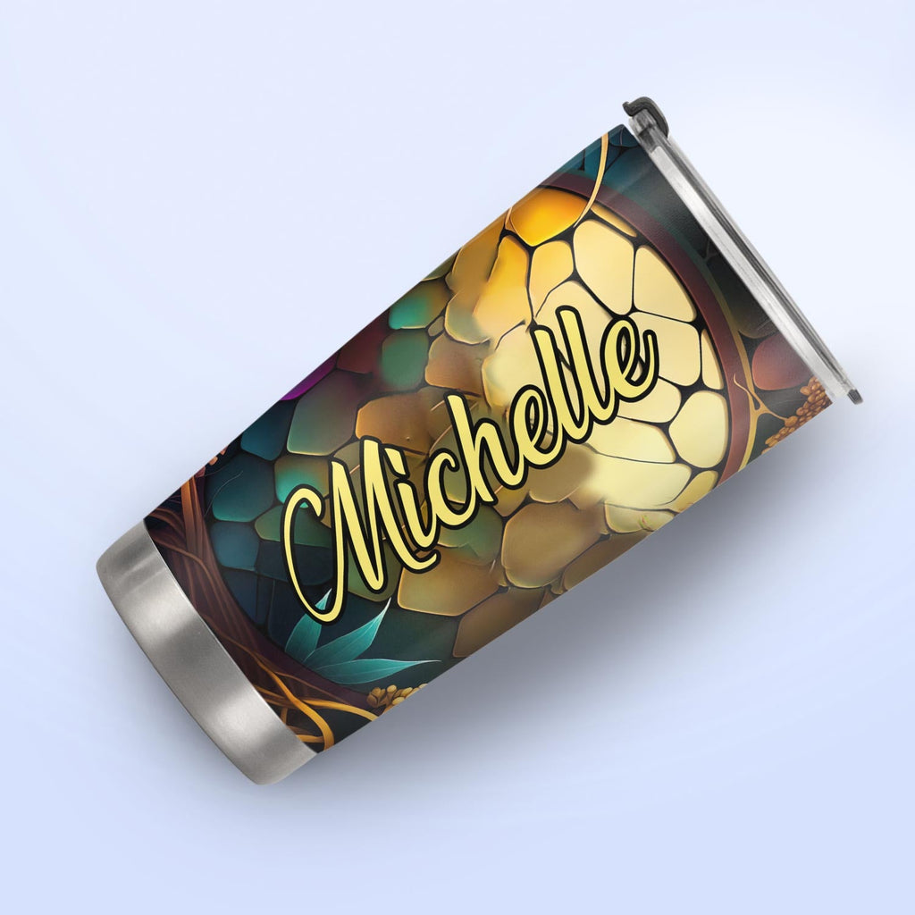 Dragonfly Golden Topaz Crystal Mosaic HTRZ07090903KB Stainless Steel Tumbler