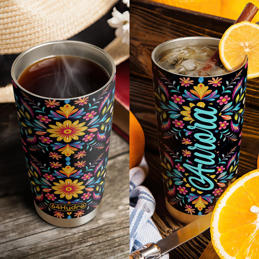 Gardening Mexican Flower Pattern HTRZ25091467LV Stainless Steel Tumbler