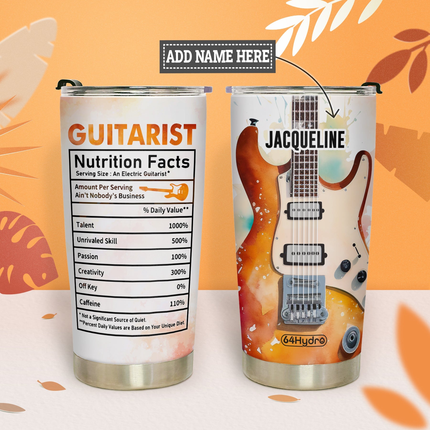 Guitarist Nutrition Facts Electric Guitar DNRZ230623601 Stainless Steel Tumbler