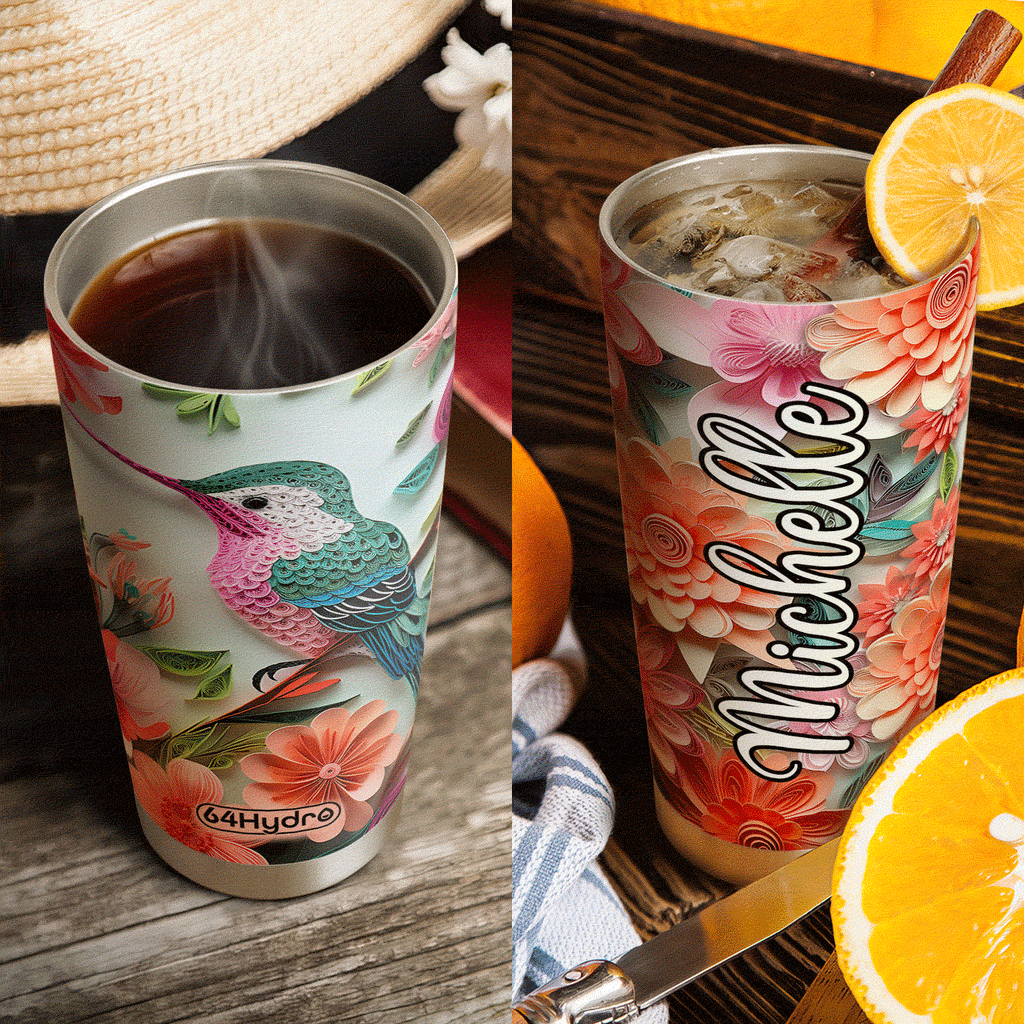 Hummingbird In Flowers Garden Paper Quiling HHAY060723377 Stainless Steel Tumbler