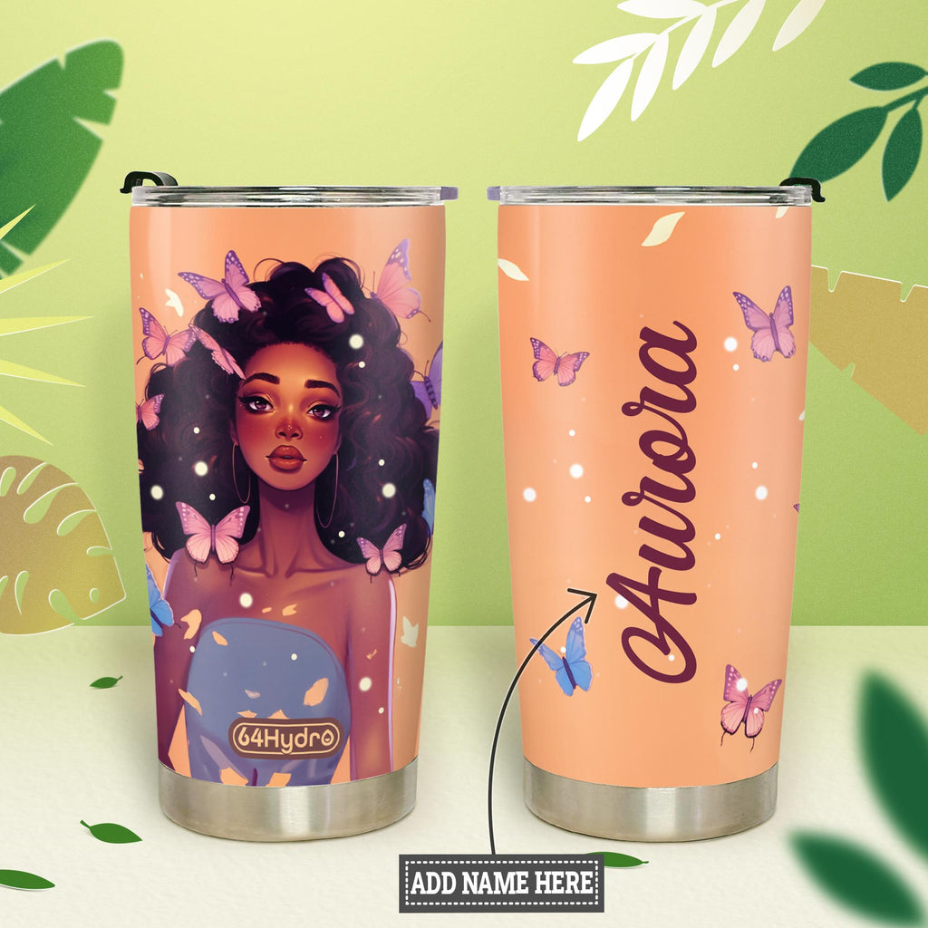 Lovely Black Woman Butterfly HHRZ20098097DP Stainless Steel Tumbler