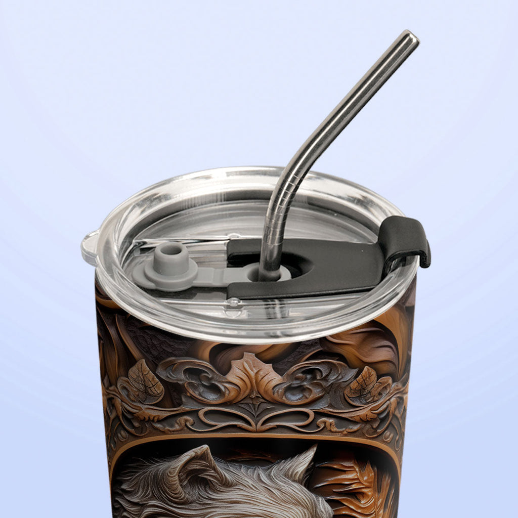 Wolf Leather Carving HHAY070723484 Stainless Steel Tumbler