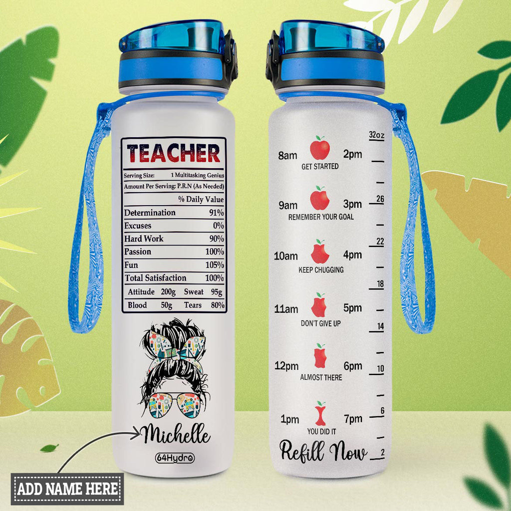 Teacher Nutrition Facts HTRZ10082560FU Water Tracker Bottle